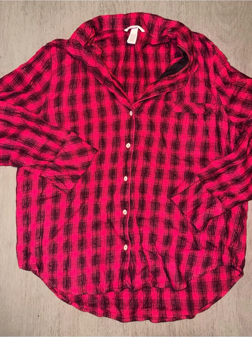 Victoria's Secret Flannel Pajama Set XL Red Black Buffalo Plaid Cotton Long PJ